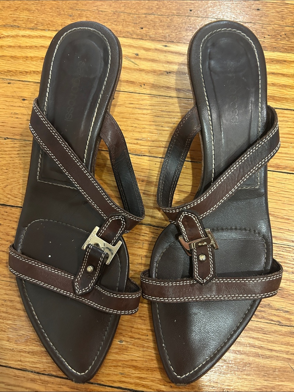 Sergio Rossi Dark Brown Leather Buckle Sandals